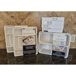 Mainstays White Plastic Organizer Bins Baskets And Trays Lot NIP